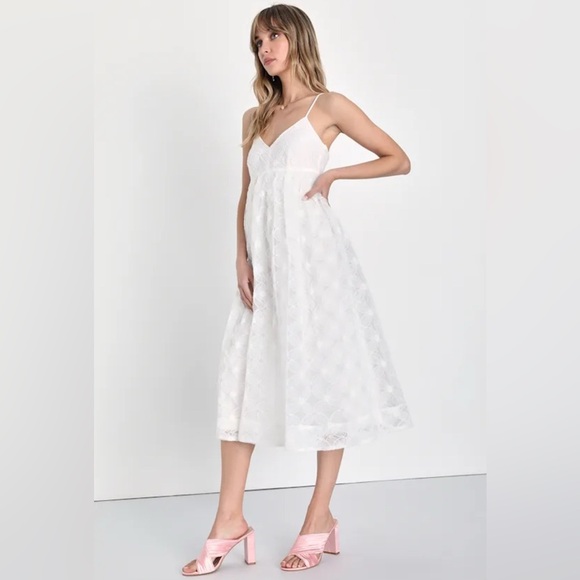 Lulus Radiate Elegance Ivory Floral Tulle Midi Dress - Picture 3 of 8